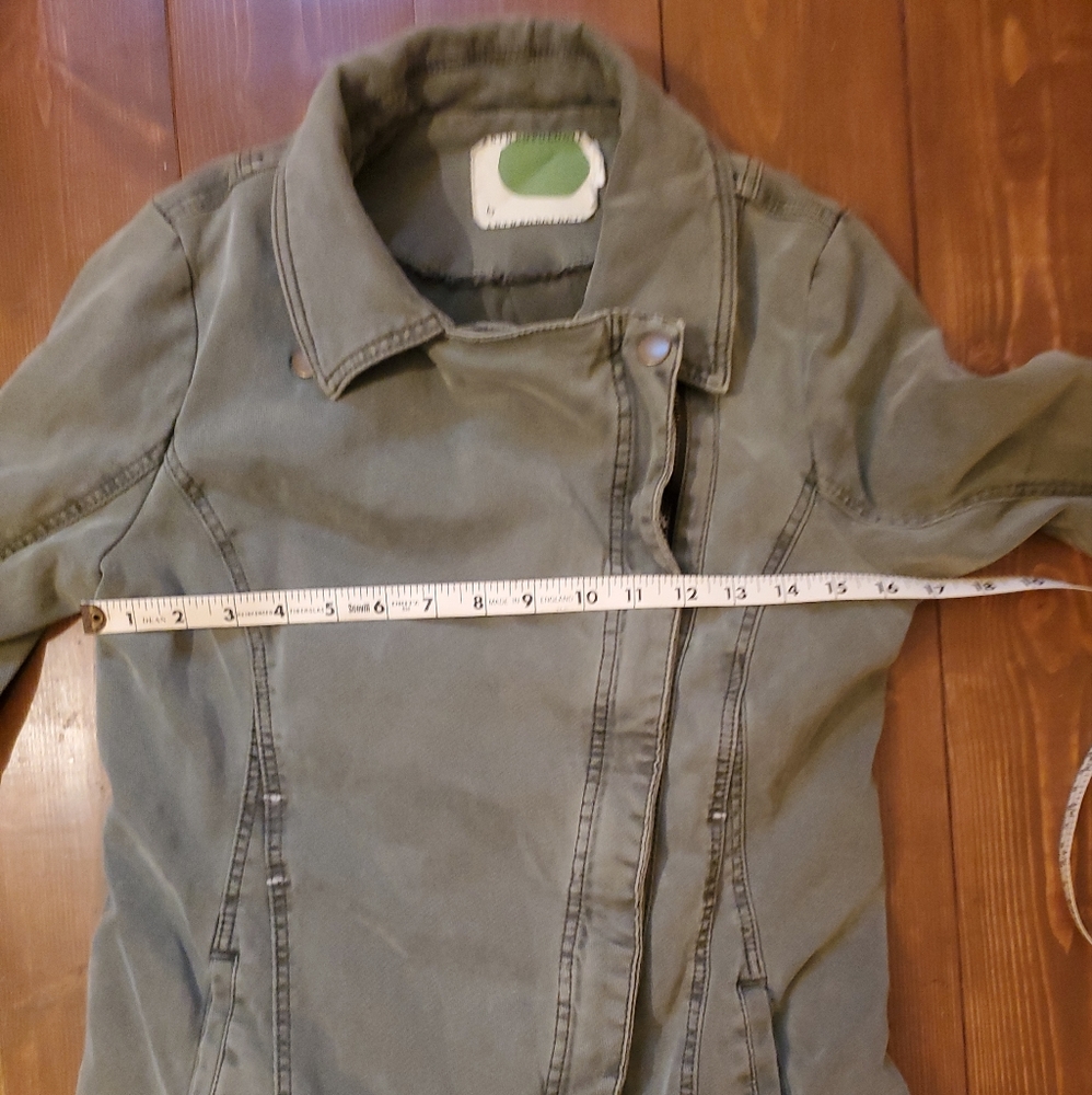 Anthropologie Green Fatigue Asymmetric Zip Button Lined Jacket w/ Pockets Small - Picture 10 of 15